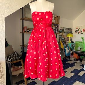 J. Crew Collection silk strapless 50s 80s polka dot red dress 0 XS Minnie Mouse